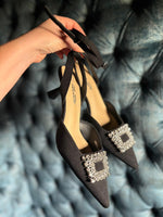 Black Embellished Kitten Heel